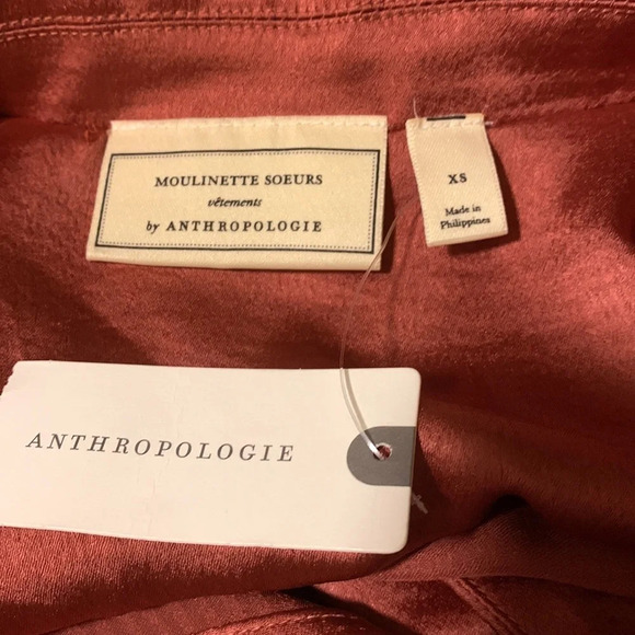 MOULINETTE SOEURS by ANTHROPOLOGIE Satin Wrap Blouse in Peach Peche - Picture 10 of 14